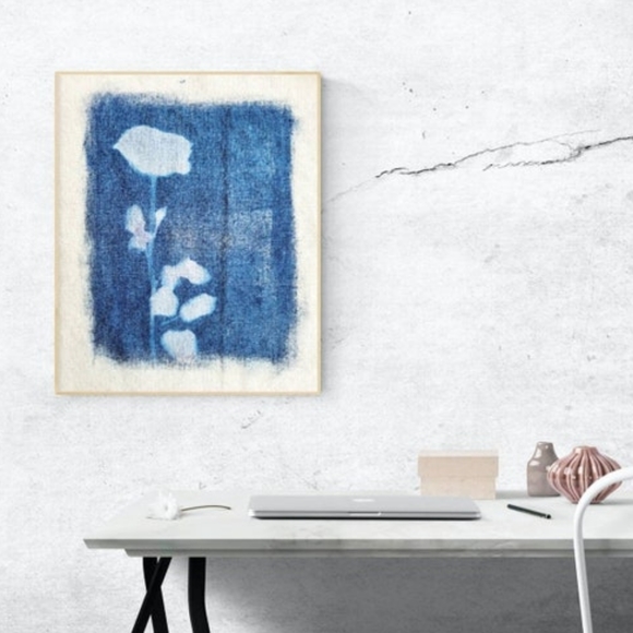 Handmade Rose Cyanotype Canvas Botanical Floral Blue Print Textile Art - Picture 3 of 3
